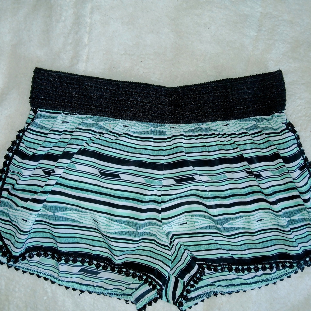 Striped Black and Green Women's Shorts